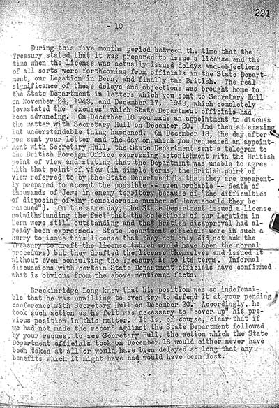 "Report to the Secretary on the Acquiescence of This Government in the Murder of the Jews" thumbnail page 10