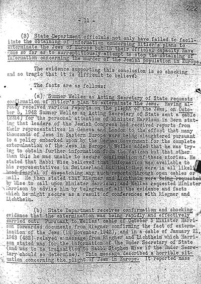 "Report to the Secretary on the Acquiescence of This Government in the Murder of the Jews" thumbnail page 11