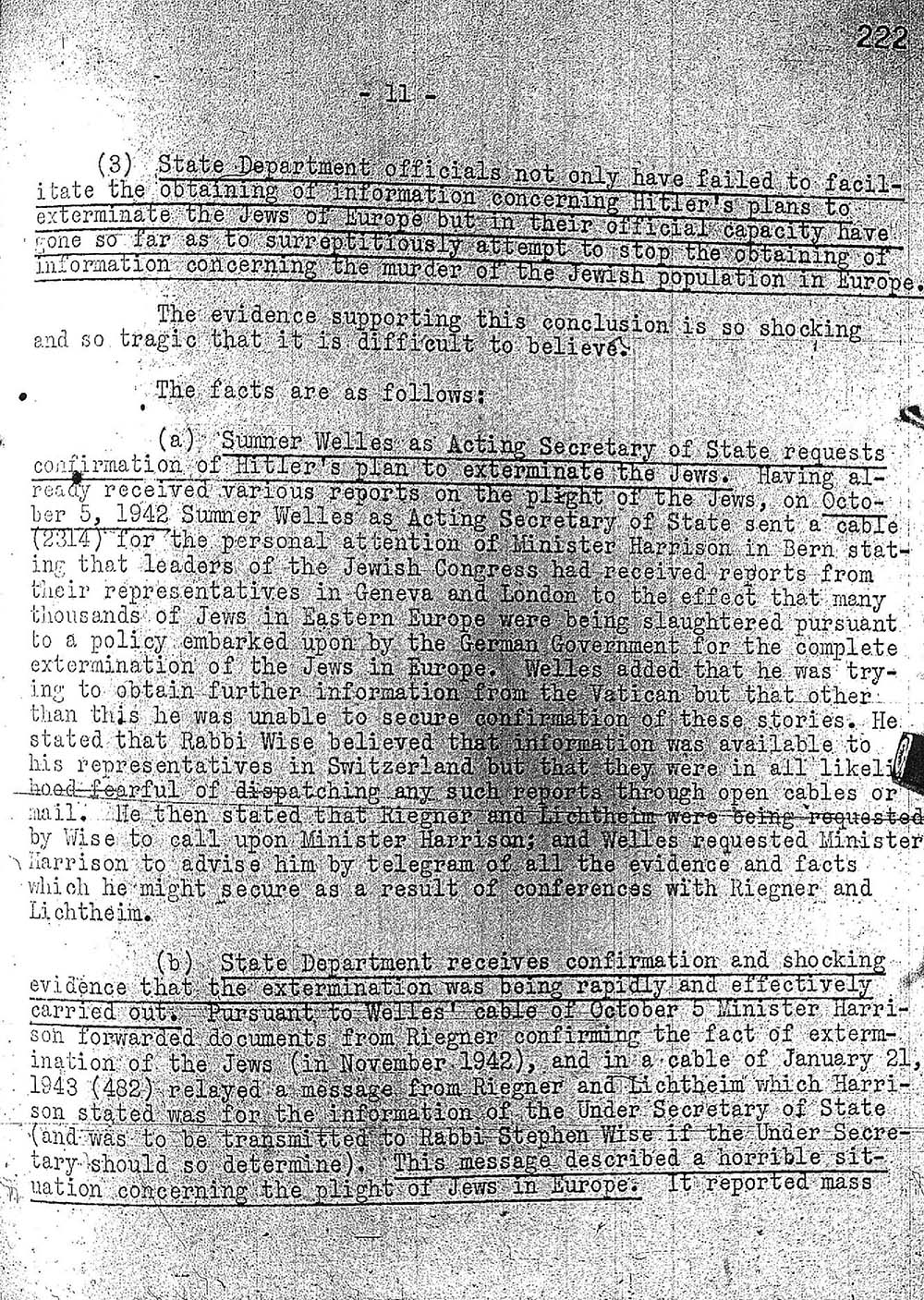"Report to the Secretary on the Acquiescence of This Government in the Murder of the Jews" page 11