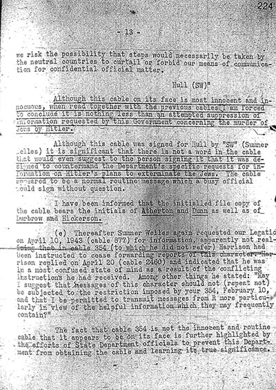 "Report to the Secretary on the Acquiescence of This Government in the Murder of the Jews" thumbnail page 13