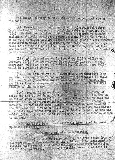 "Report to the Secretary on the Acquiescence of This Government in the Murder of the Jews" thumbnail page 14