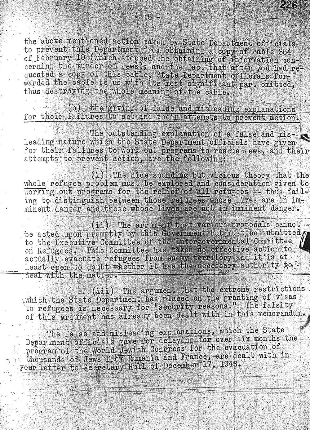 "Report to the Secretary on the Acquiescence of This Government in the Murder of the Jews" page 15