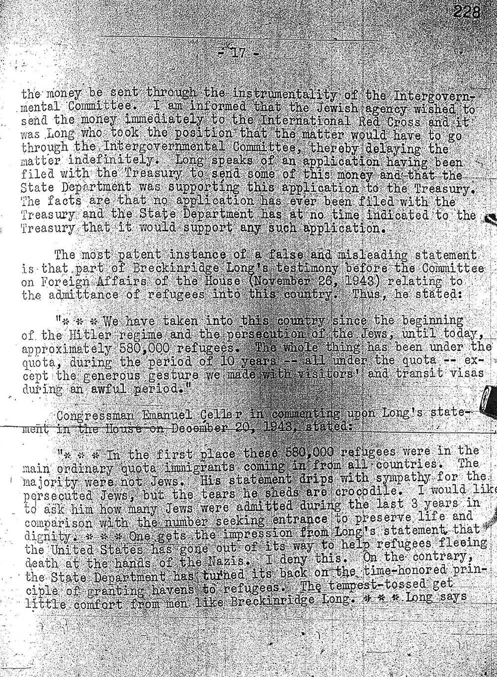 "Report to the Secretary on the Acquiescence of This Government in the Murder of the Jews" page 17