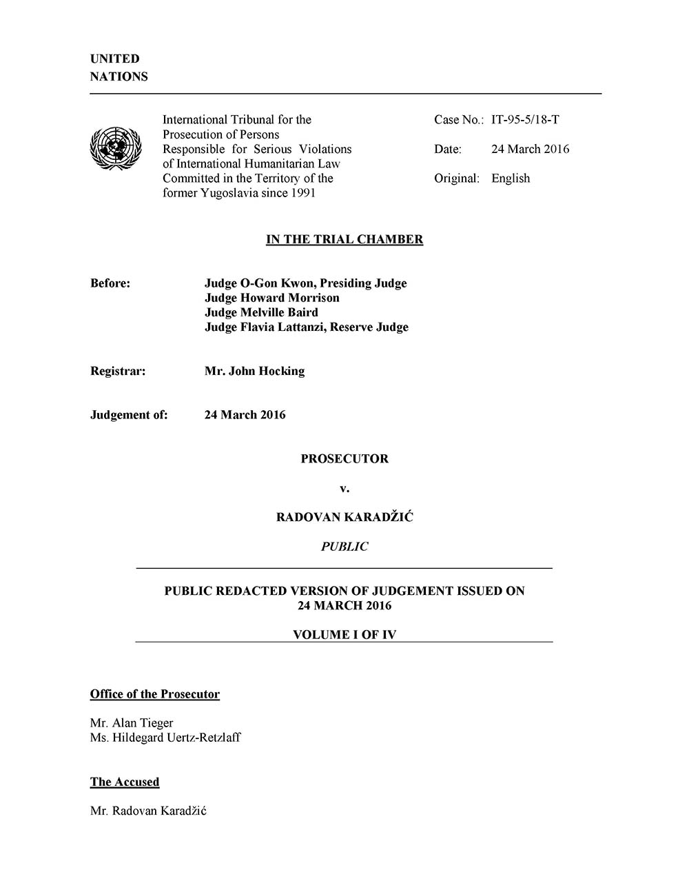 Judgement of Radovan Karadžić page 1