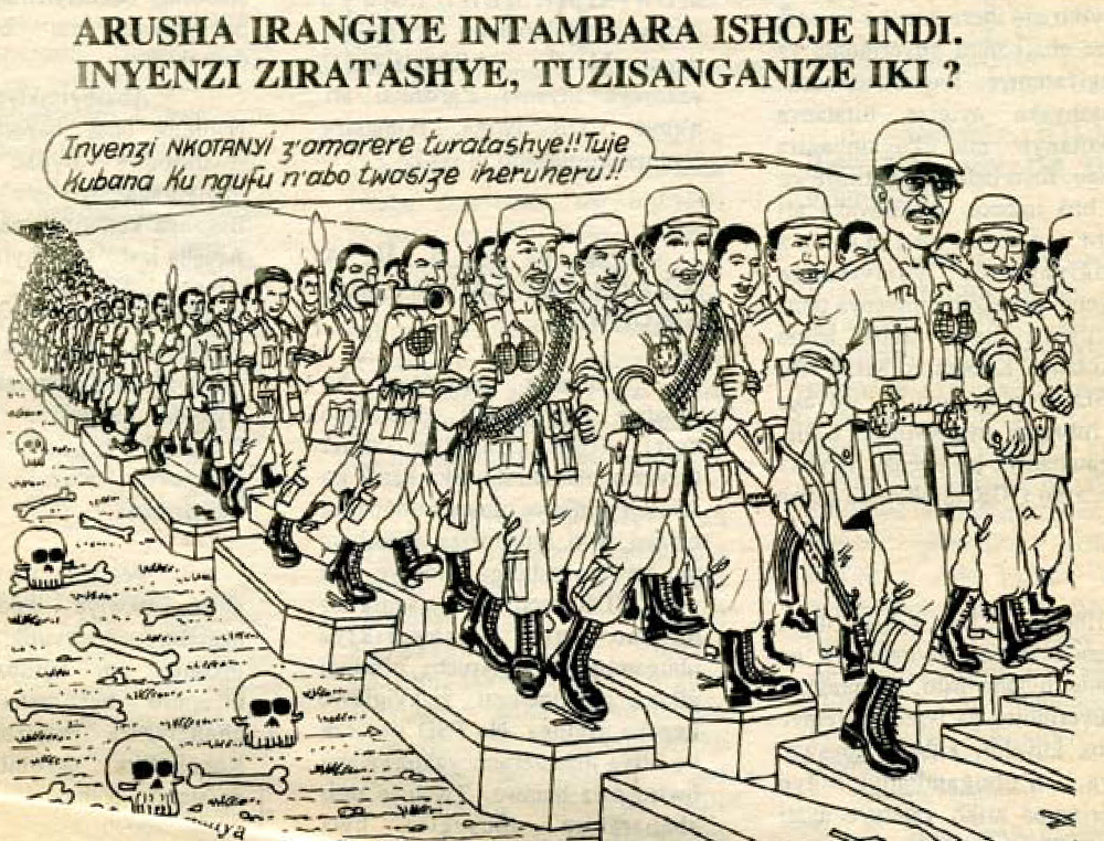 "After Arusha, another war begins. The cockroaches will come back, how will we welcome them?" page 1