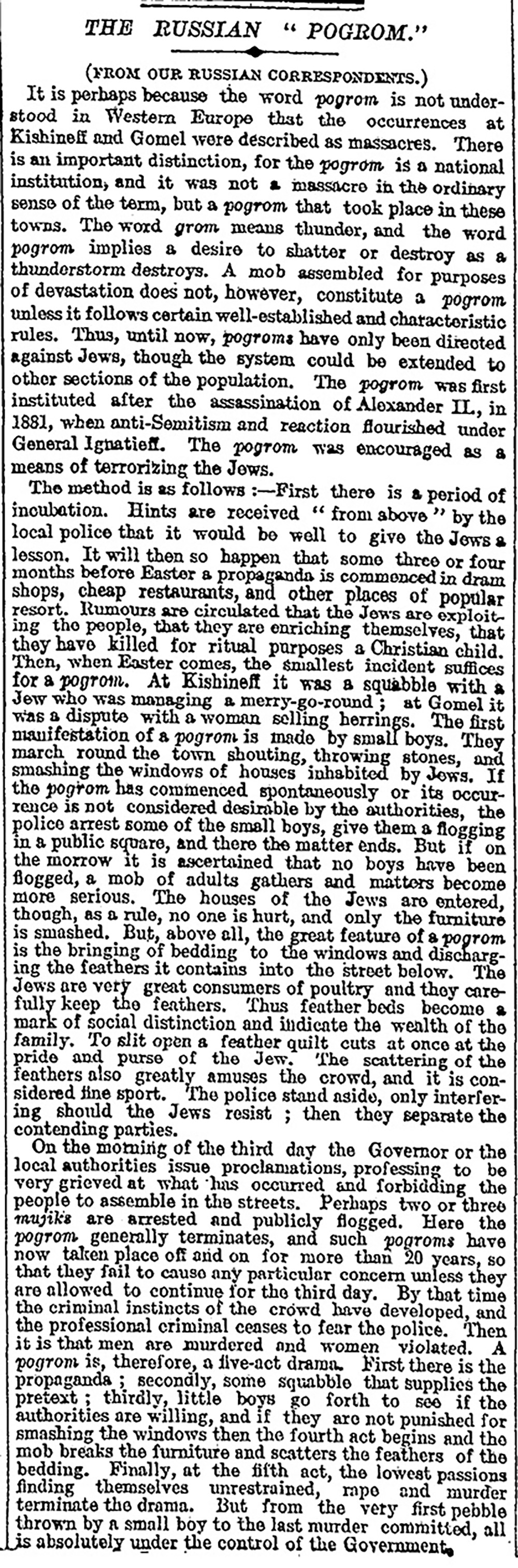 "The Russian 'Pogrom'" page 1