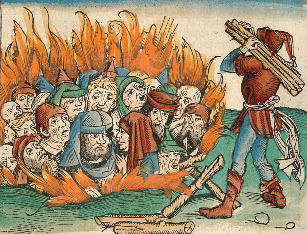 Illustration of Jews being burned alive page 1