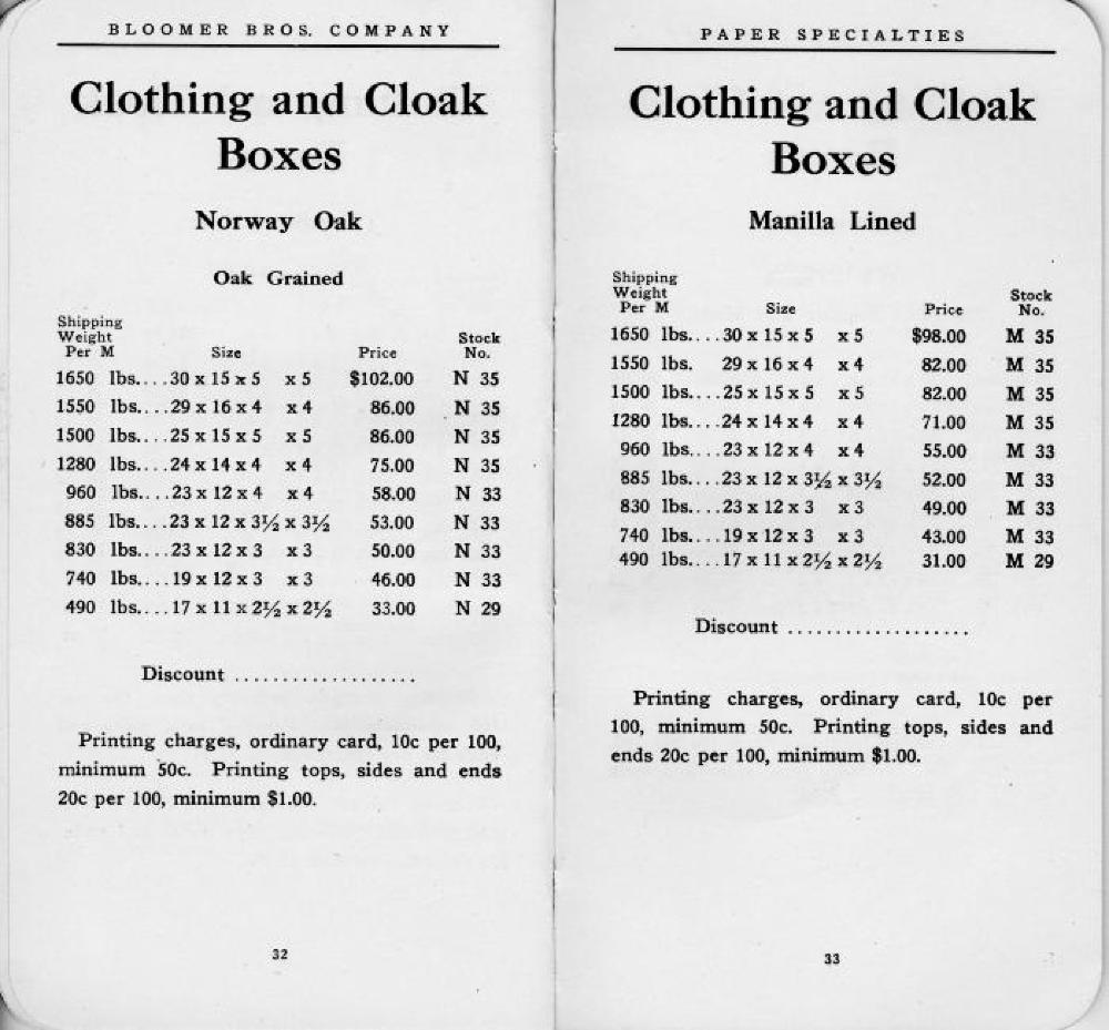 Bloomer Brothers Catalog of Paper Specialties, c. 1913 page 19