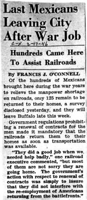 "Last Mexicans Leaving City After War Job," Buffalo Courier Express, February 17, 1946 thumbnail page 1