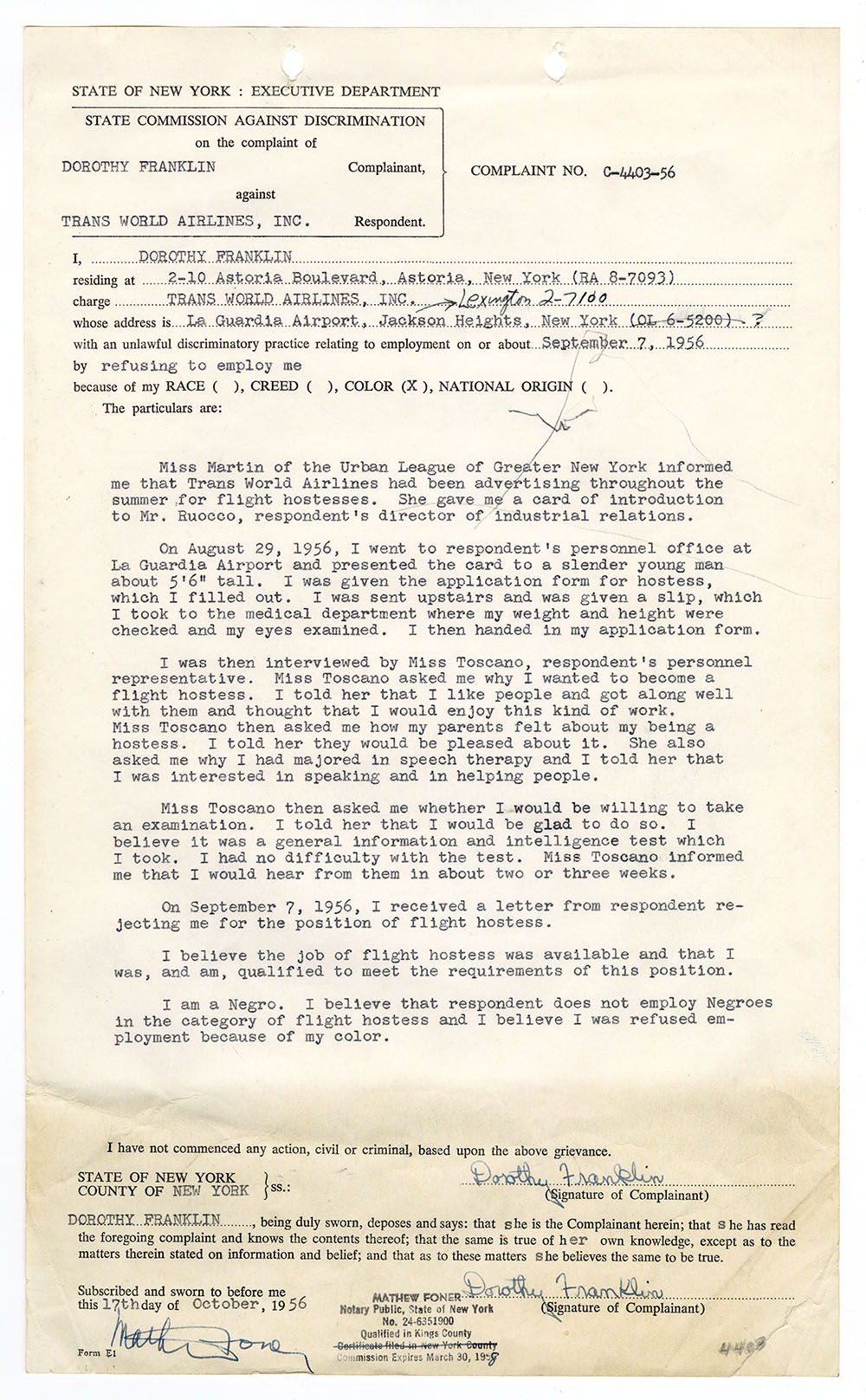 Dorothy Franklin's SCAD complaint page 1