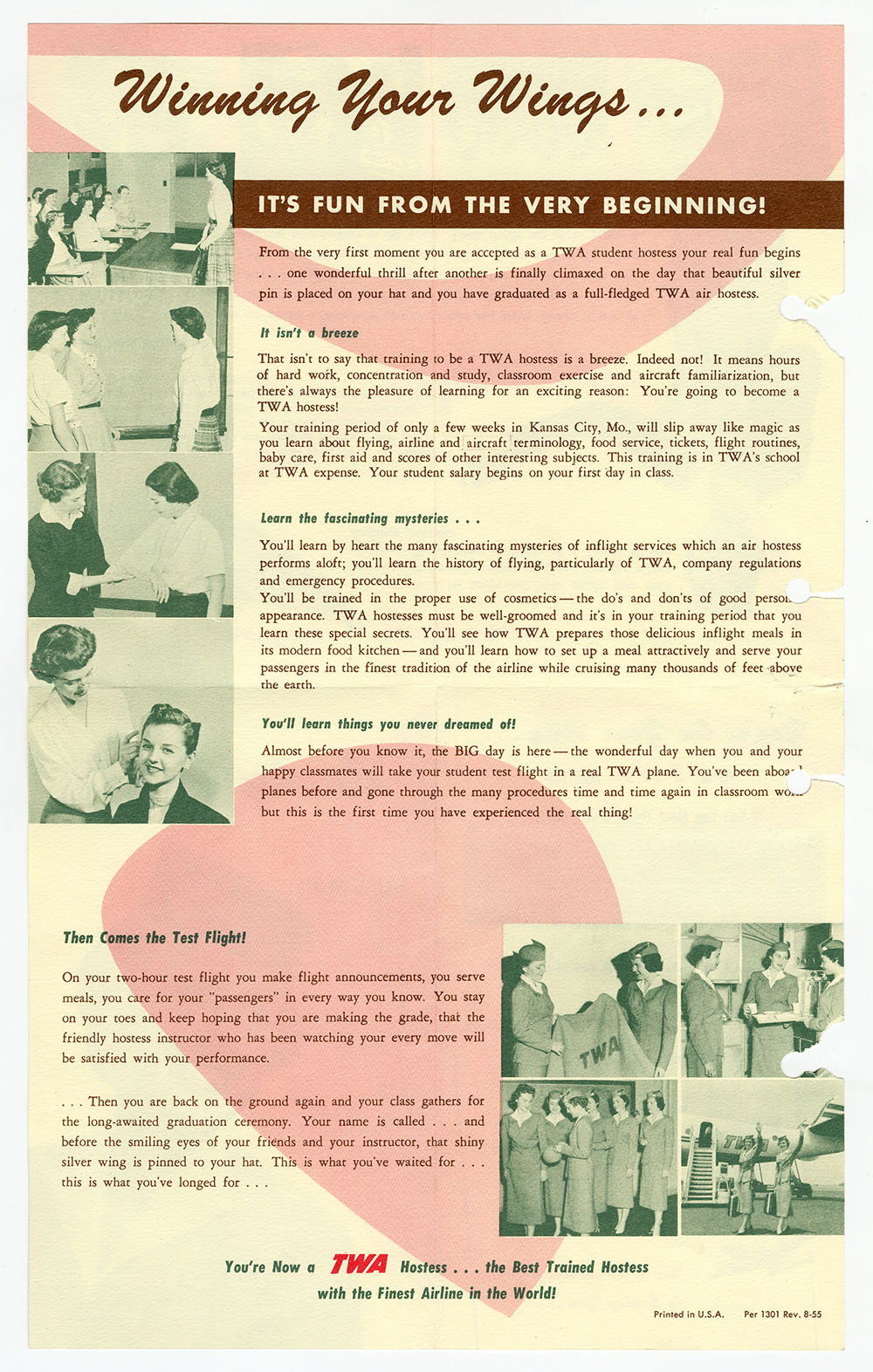 Trans World Airlines (TWA) Air Hostess Pamphlet page 3