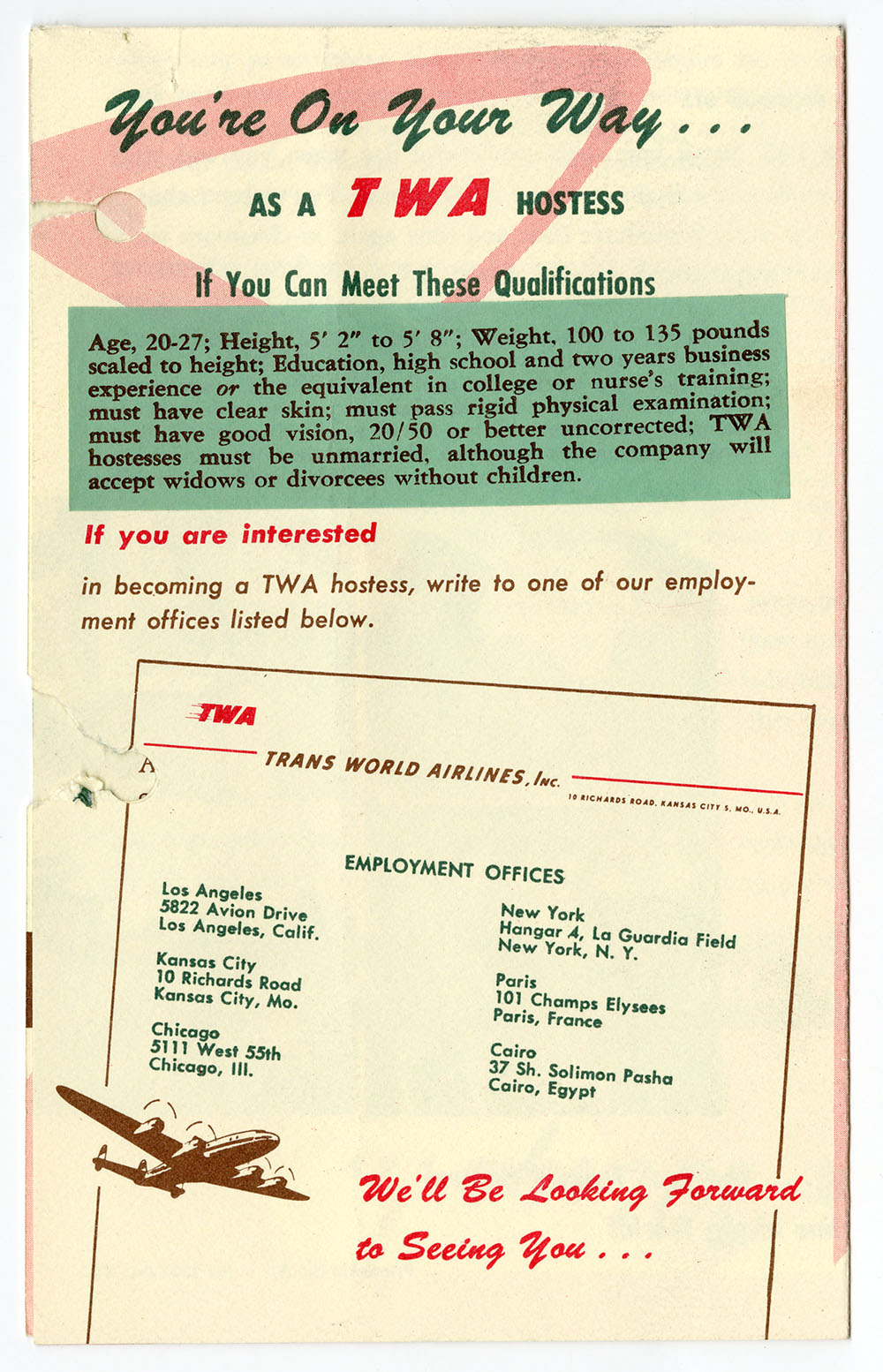 Trans World Airlines (TWA) Air Hostess Pamphlet page 4