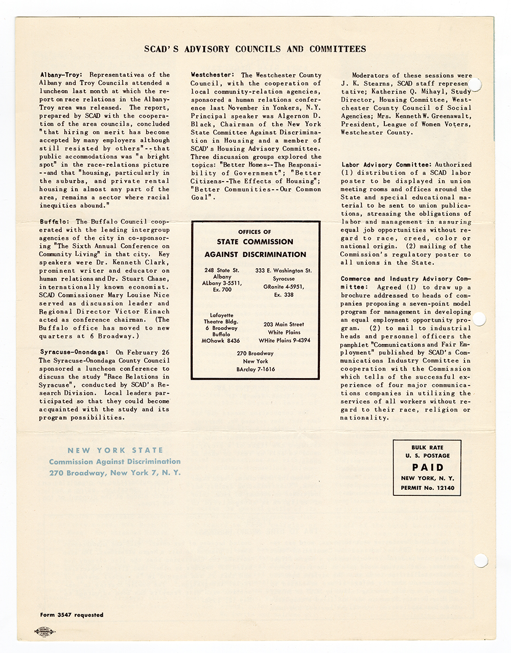New York State Commission Against Discrimination (SCAD) newsletter, March 1958 page 4