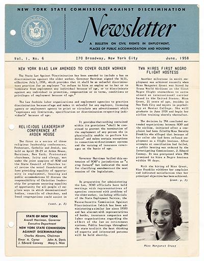 New York State Commission Against Discrimination (SCAD) newsletter, June 1958 thumbnail page 1