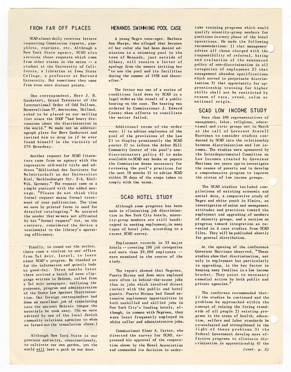 New York State Commission Against Discrimination (SCAD) newsletter, June 1958 page 2
