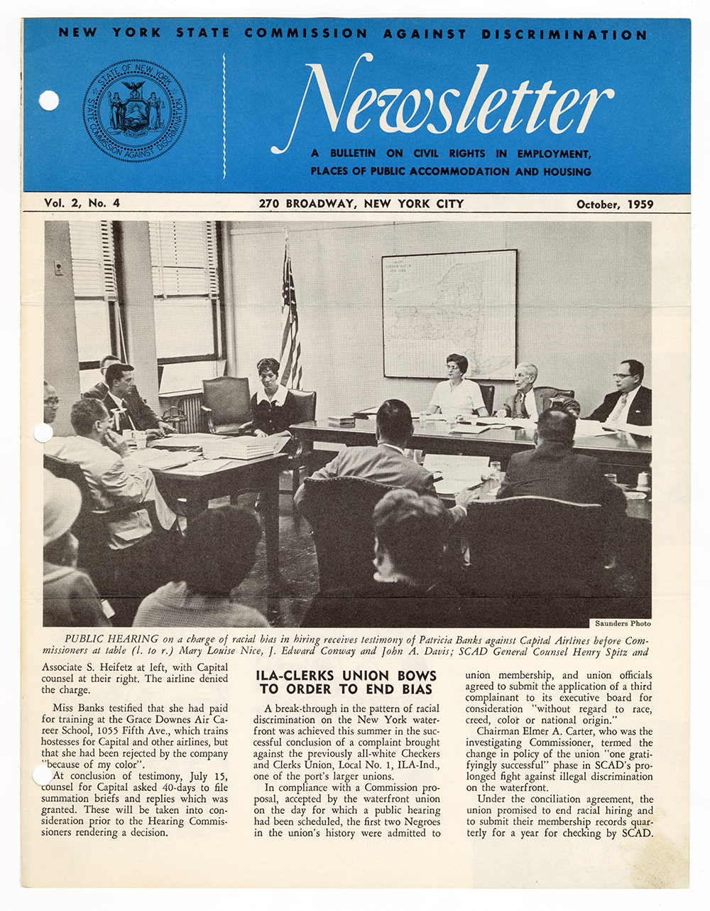 New York State Commission Against Discrimination (SCAD) newsletter, October 1959 page 1