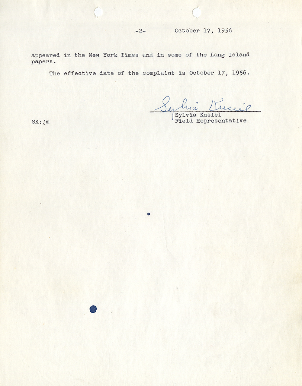 Memorandum Accompanying Dorothy Franklin's SCAD Complaint, October 17, 1956 page 2