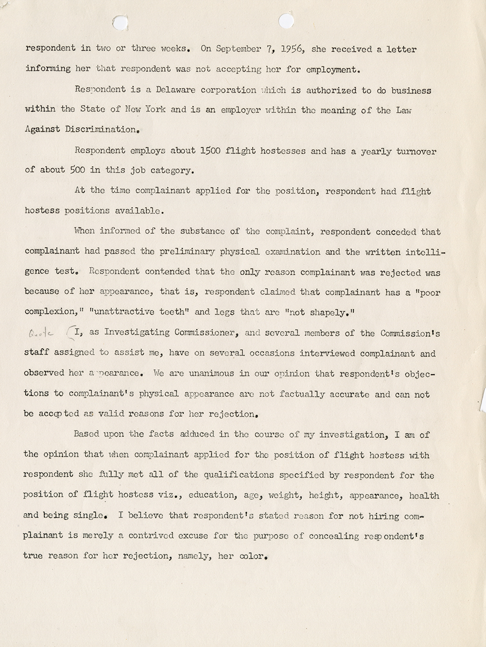 Determination After Investigation for the Dorothy Franklin Case, April 22, 1957 page 2