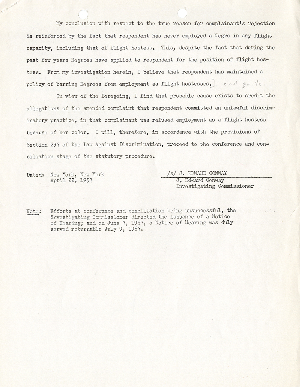 Determination After Investigation for the Dorothy Franklin Case, April 22, 1957 page 3