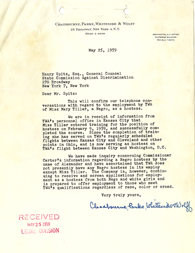 Letter from Attorney to Henry Spitz at SCAD, May 25, 1959 thumbnail page 1