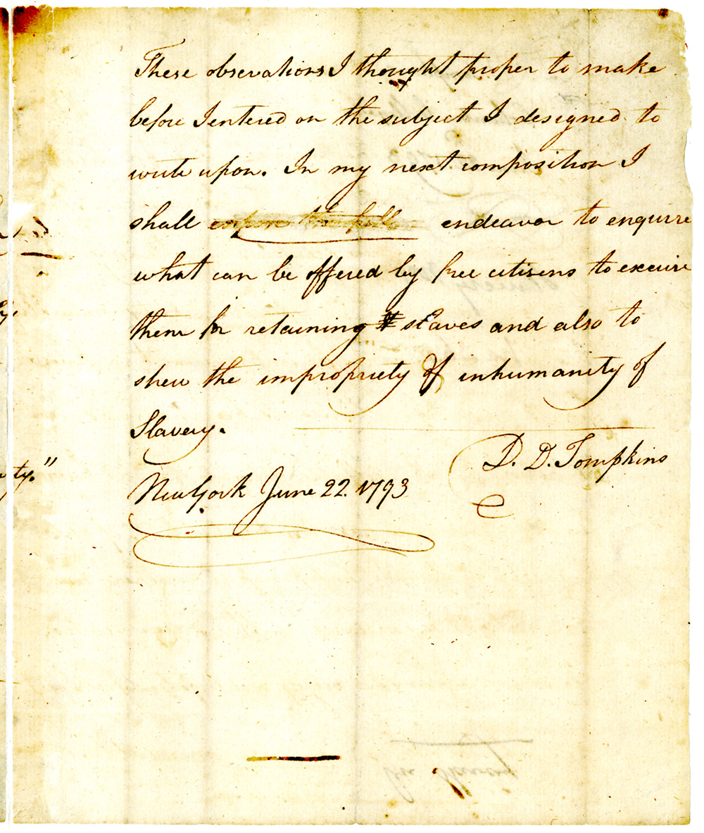 "On Slavery" essay written by Daniel D. Tompkins page 3