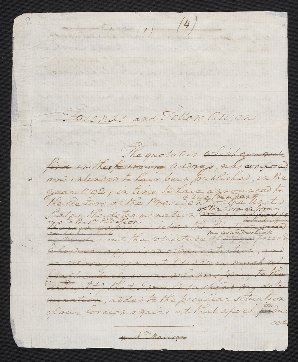 First draft of farewell address : manuscript, 1796 May 15 page 1