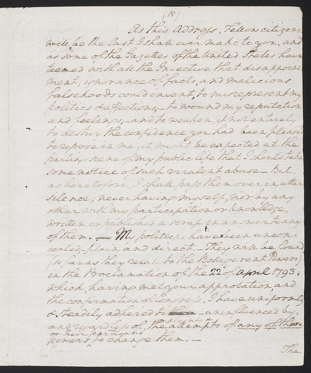 First draft of farewell address : manuscript, 1796 May 15 page 15