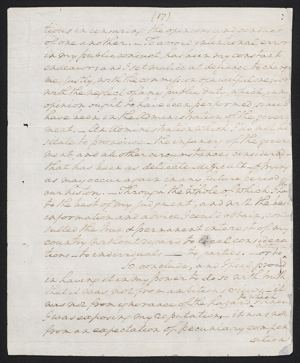 First draft of farewell address : manuscript, 1796 May 15 page 17