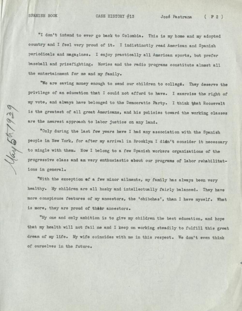 Federal Writer's Project Interview, Case #13, with a Male Immigrant from Buenaventura, Colombia, 1939 page 2