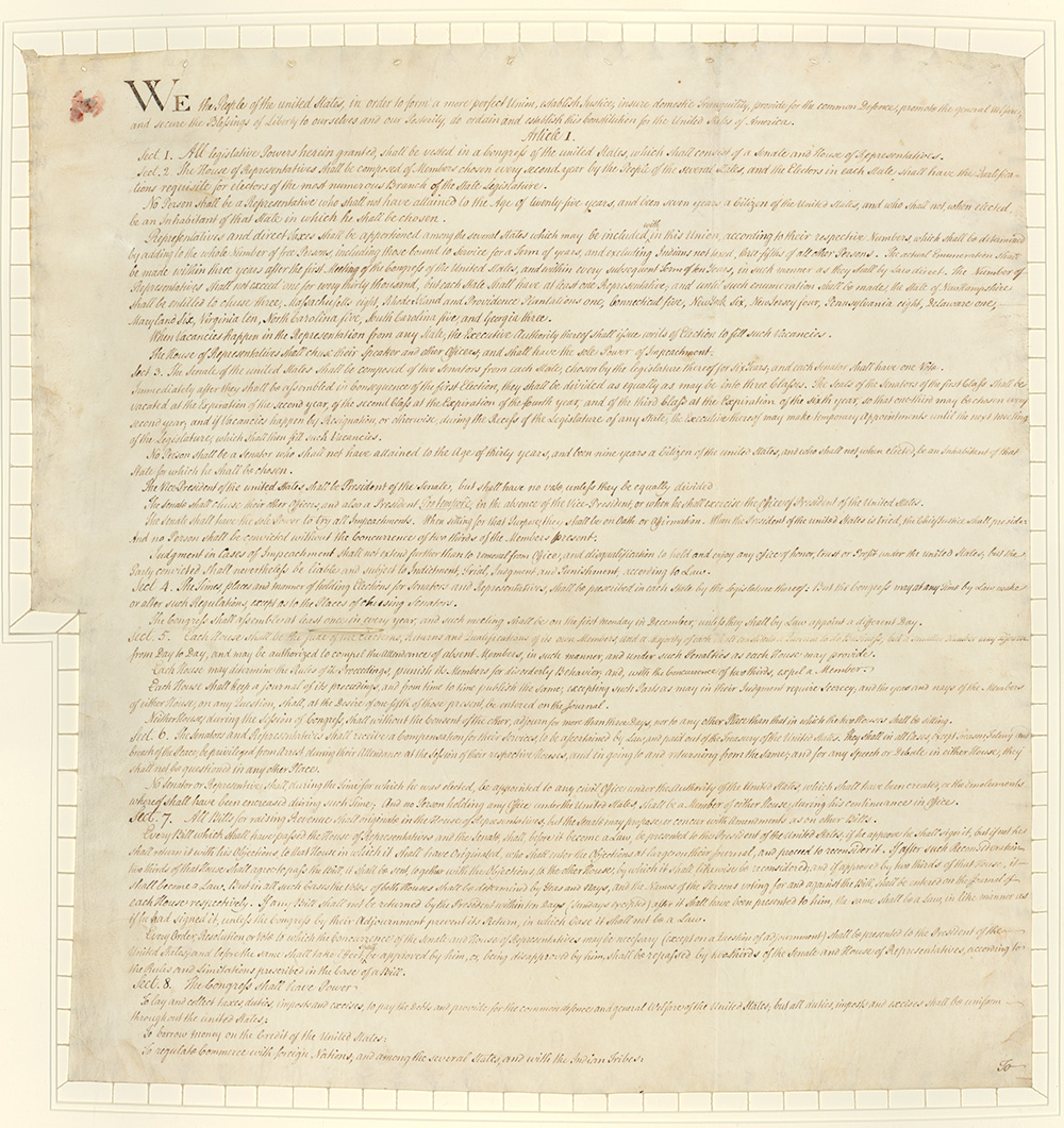 Engrossed Copy of the United States Constitution, 1788 page 1