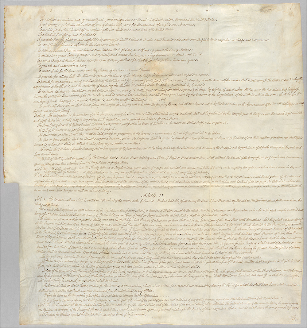 Engrossed Copy of the United States Constitution, 1788 page 2