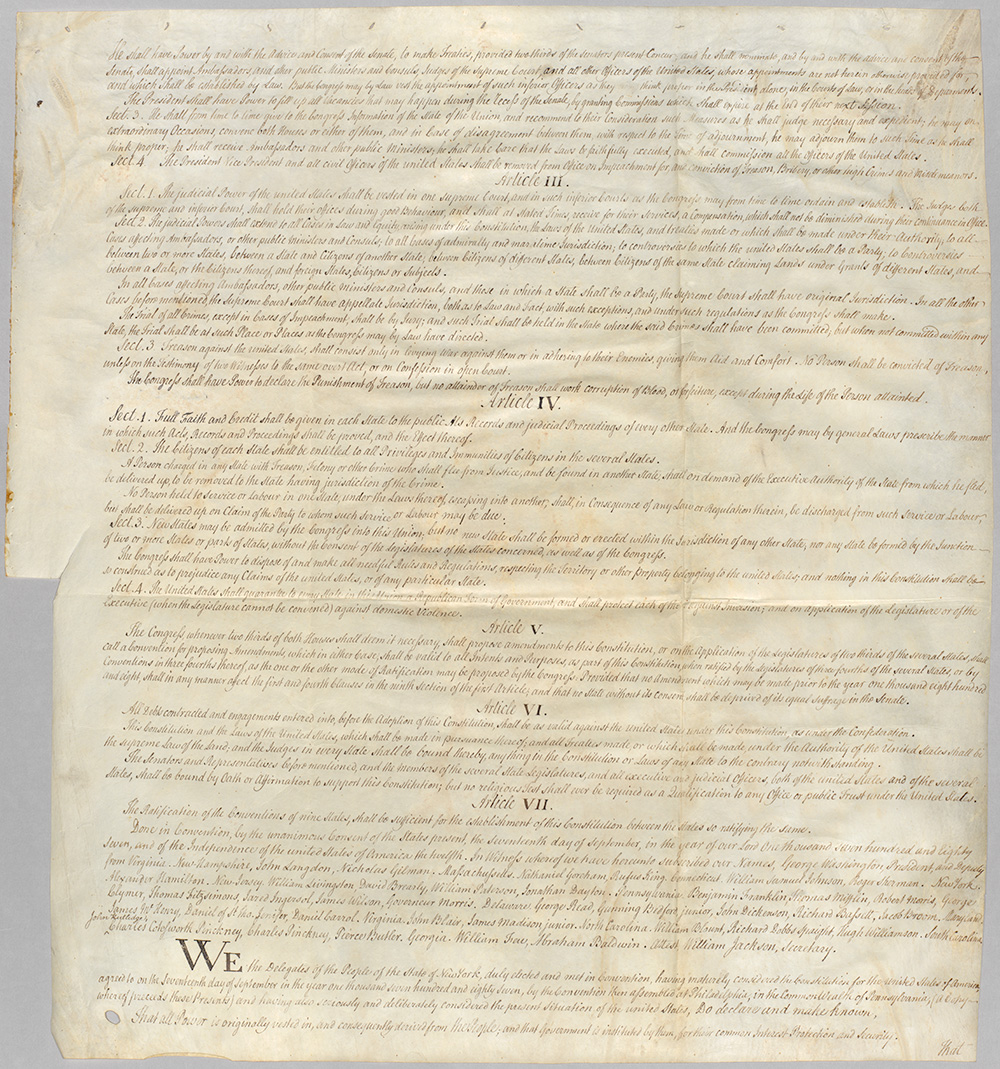 Engrossed Copy of the United States Constitution, 1788 page 3