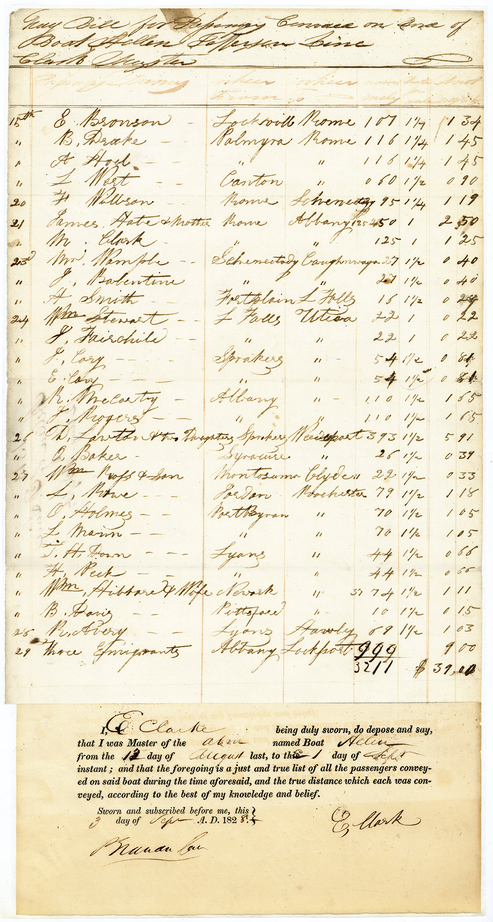 Erie Canal Passenger List page 1