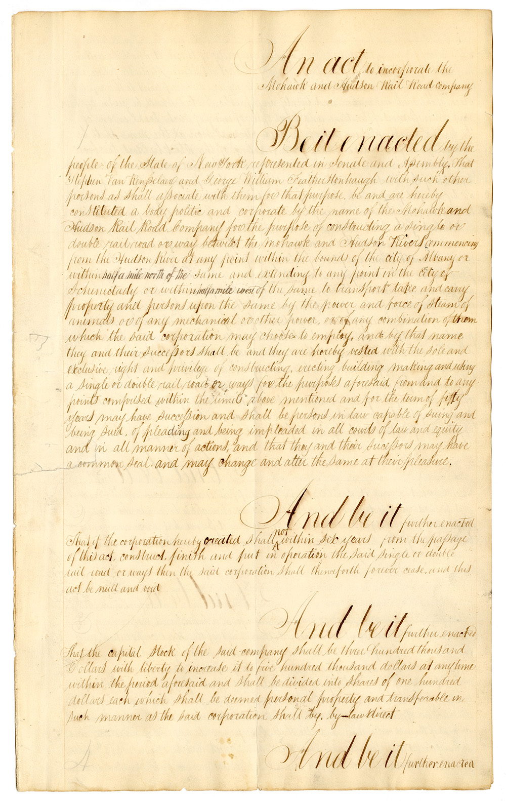 An Act to Incorporate the Mohawk and Hudson Rail Road Company page 1