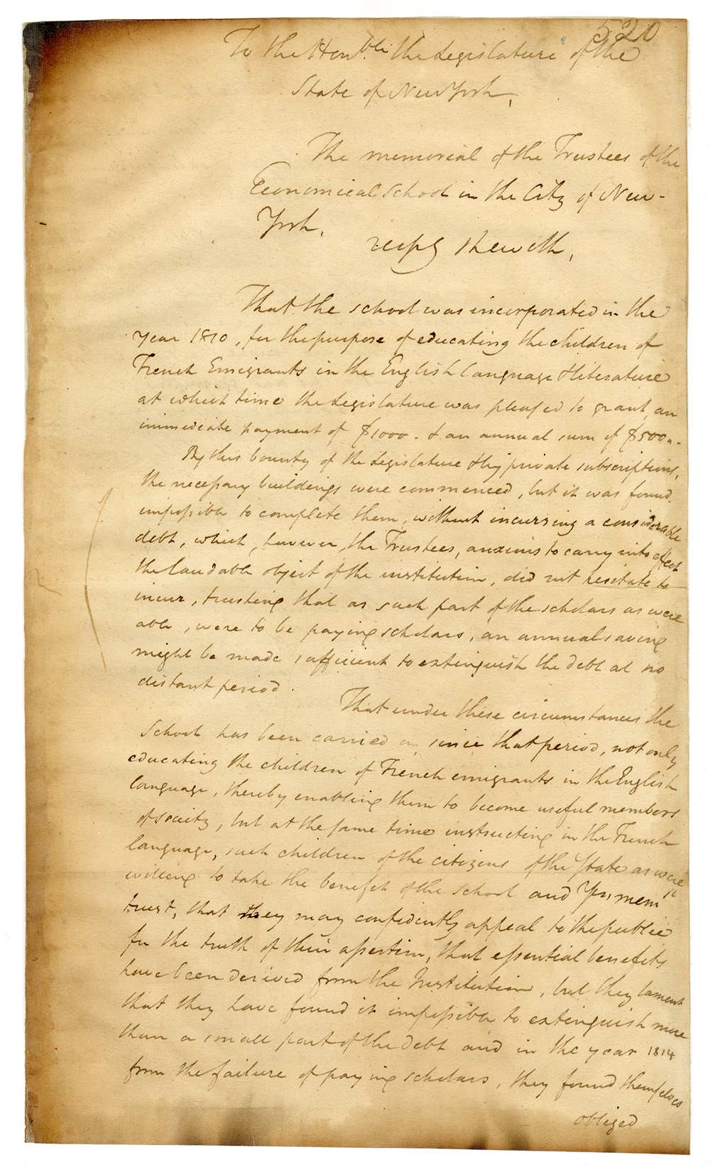 Petition Supporting the Education of Children of French Immigrants page 1