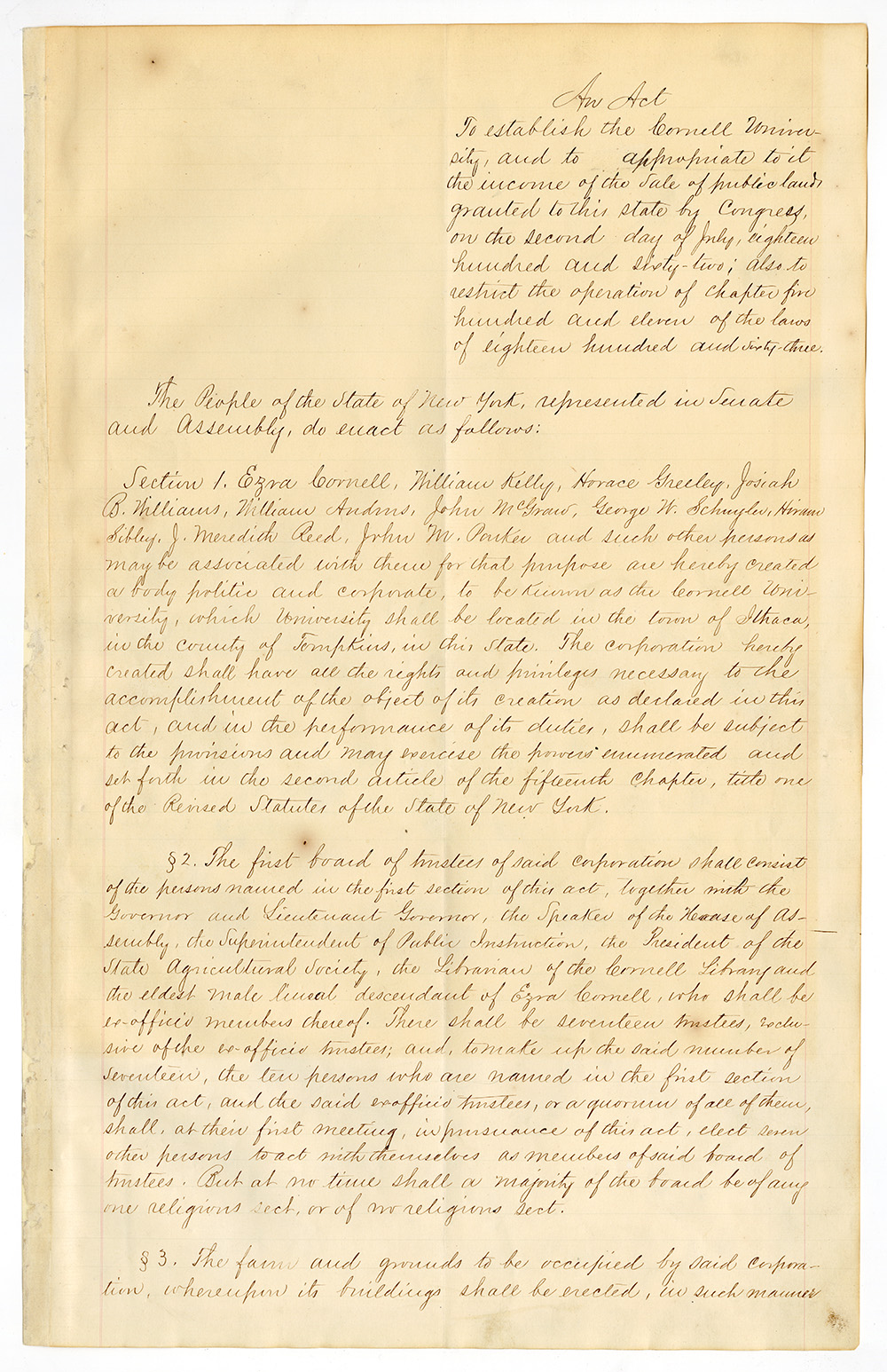 An Act to Establish Cornell University page 1
