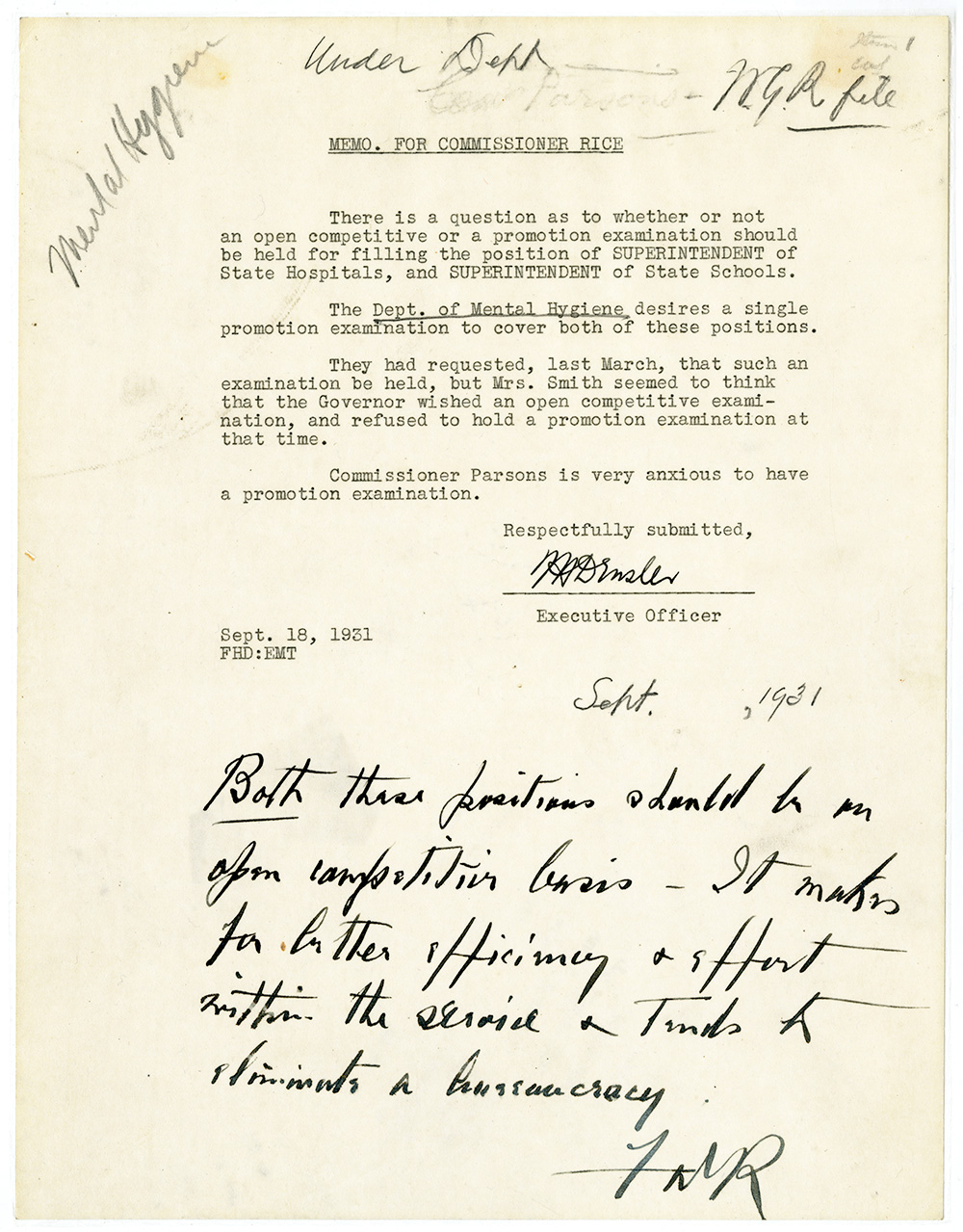 Governor Franklin D. Roosevelt Advocates Open Competitive Civil Service Examinations page 1
