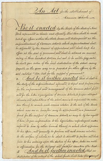 An Act for the establishment of Common Schools thumbnail page 1
