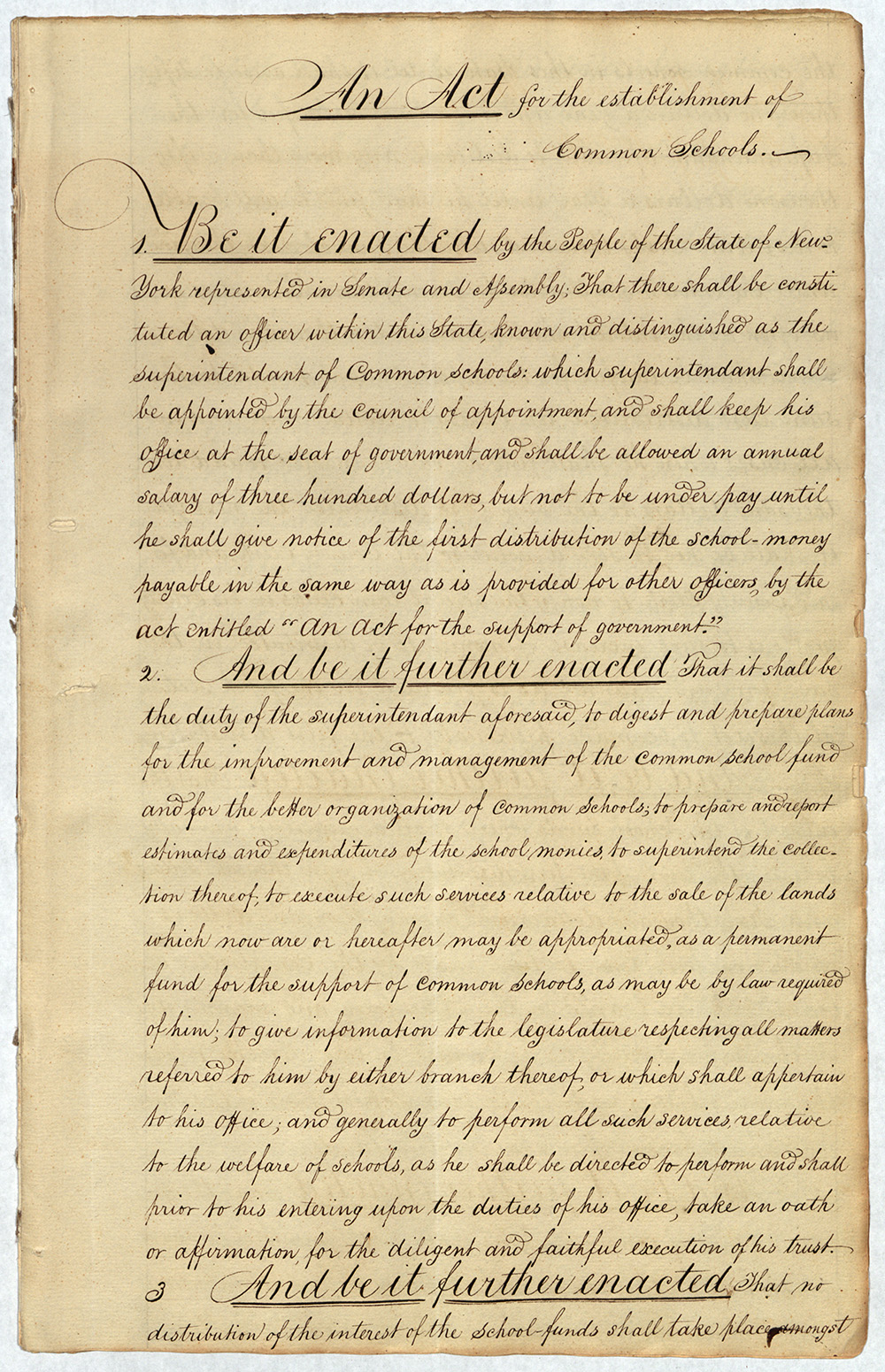 An Act for the establishment of Common Schools page 1