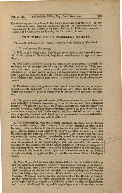 Load Appealing for reconciliation with Britain, March 25, 1775 in Main Document Viewer