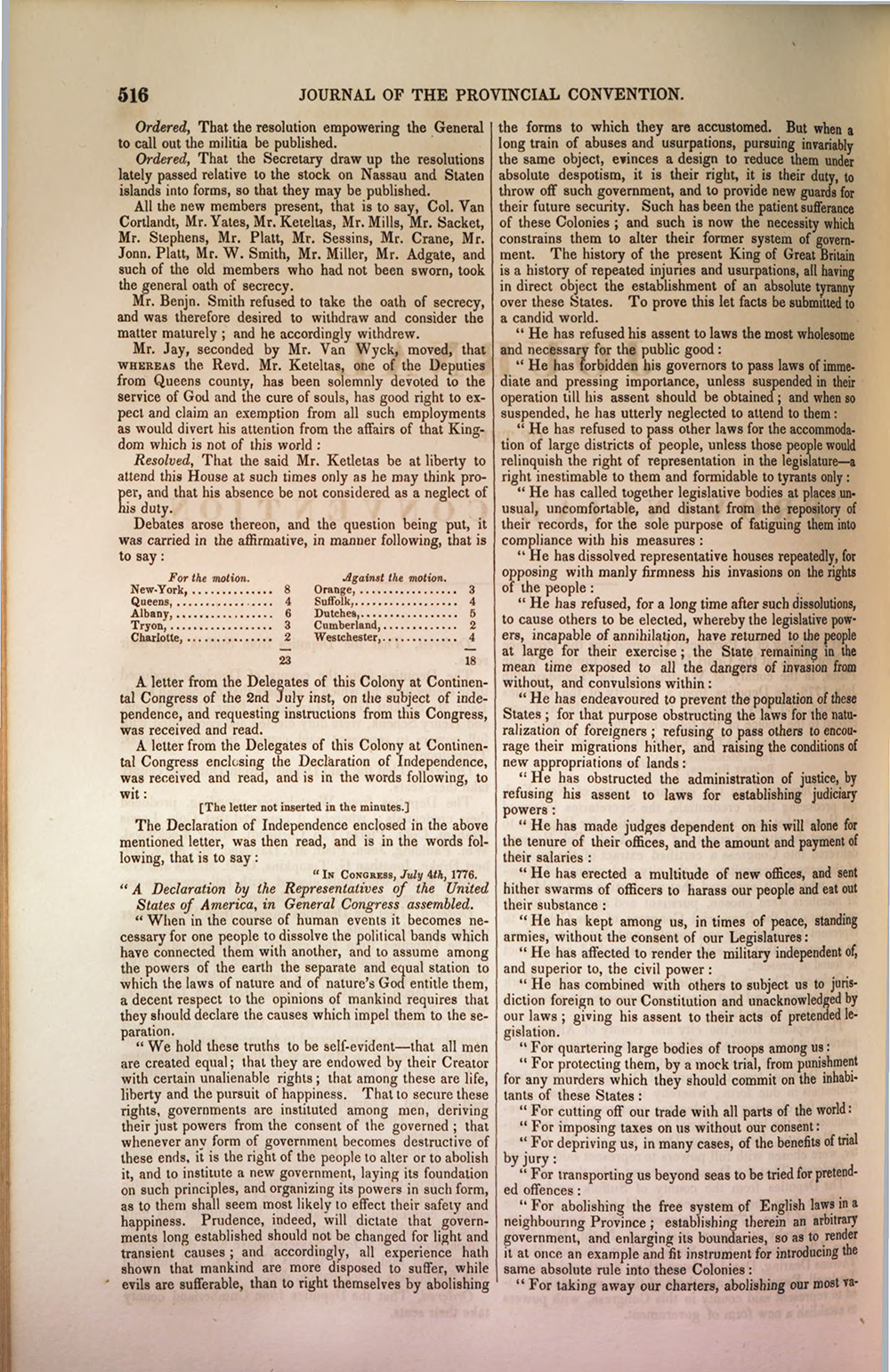 New York joins the independence movement,  July 9, 1776 page 1
