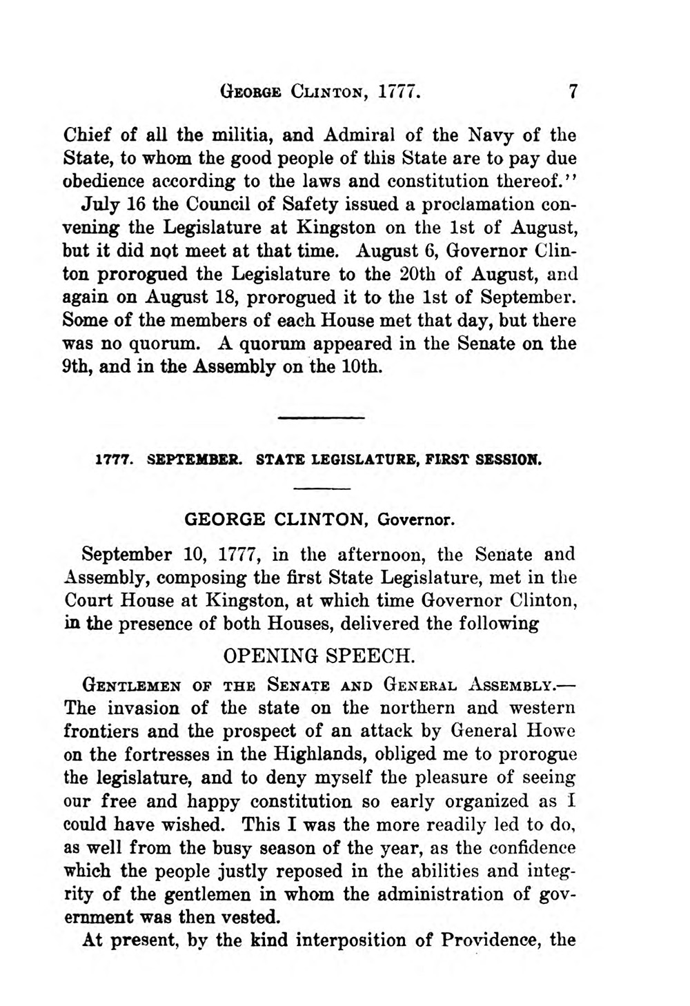 The new governor defines the executive’s role, September 10, 1777 page 1