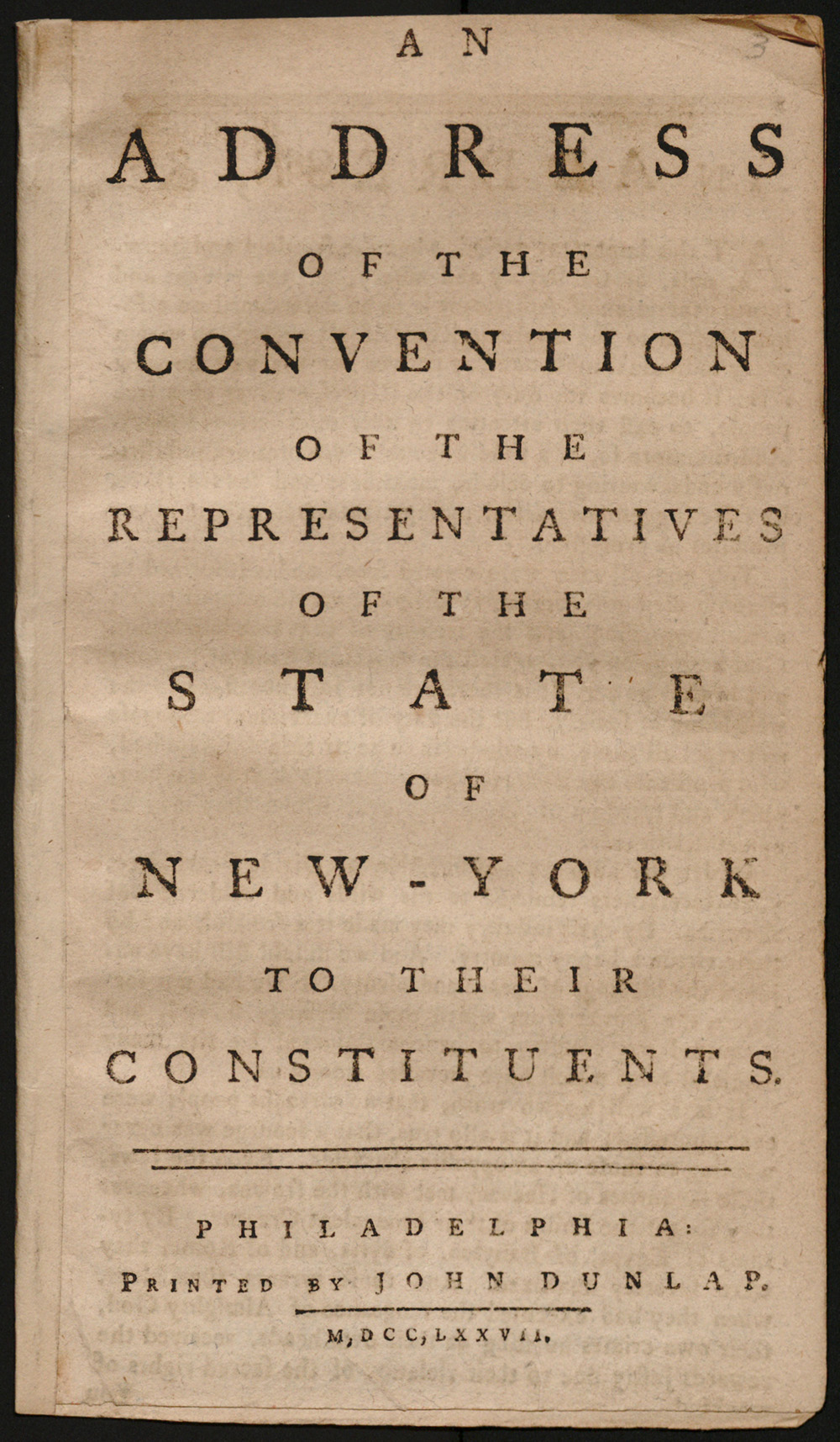 An Address of the Convention of Representatives of the State of New York to Their Constituents, December 23, 1776 page 1