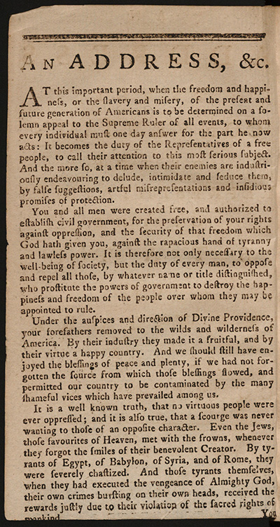 Load An Address of the Convention of Representatives of the State of New York to Their Constituents, December 23, 1776 in Main Document Viewer