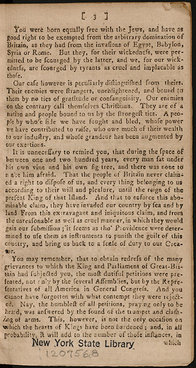 Load An Address of the Convention of Representatives of the State of New York to Their Constituents, December 23, 1776 in Main Document Viewer