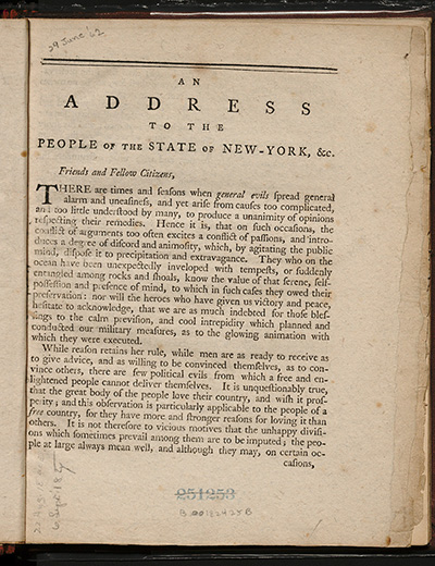 Load An Address to the People of the State of New York on the Subject of the Constitution, Agreed Upon at Philadelphia, the 17th of September, 1787, April 12, 1788 in Main Document Viewer