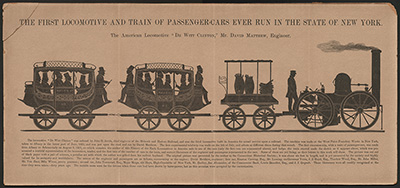 The first locomotive and train of passenger-cars ever run in the state of New York thumbnail page 1