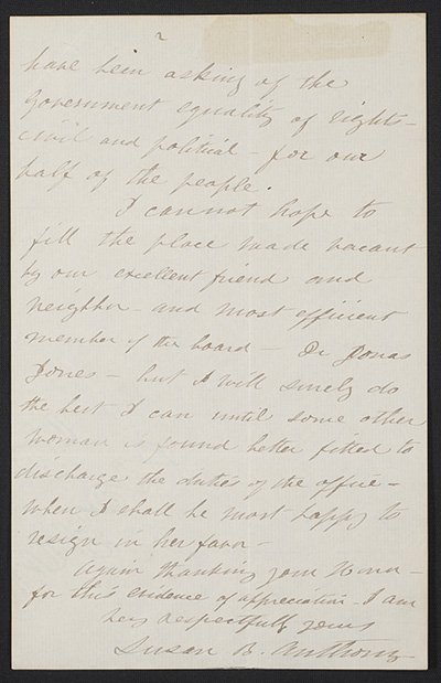 Letter to Roswell P. Flower from Susan B. Anthony: manuscript, December 14, 1892 thumbnail page 2