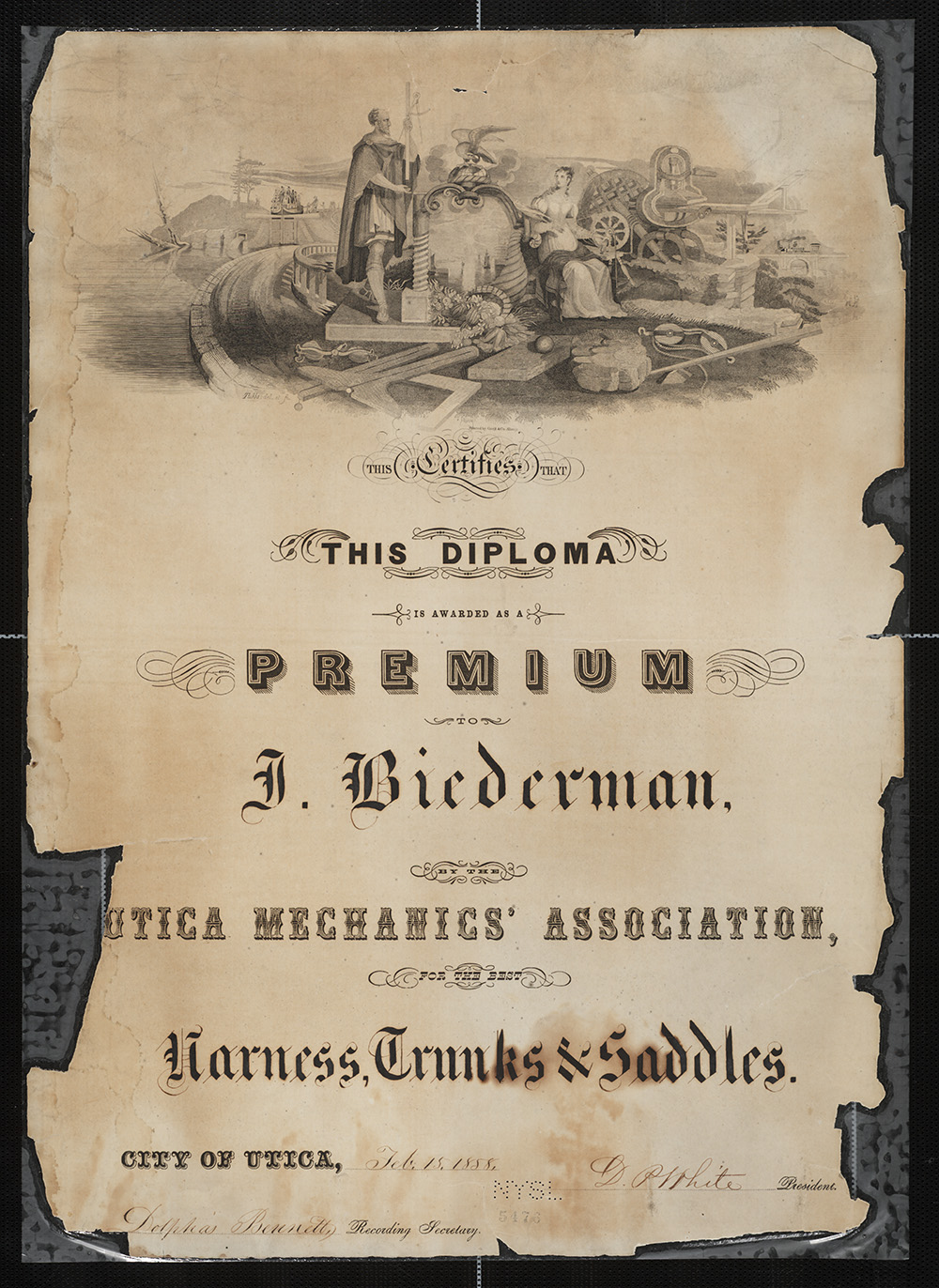 Utica Mechanics' Association Diploma : February 15, 1858 page 1