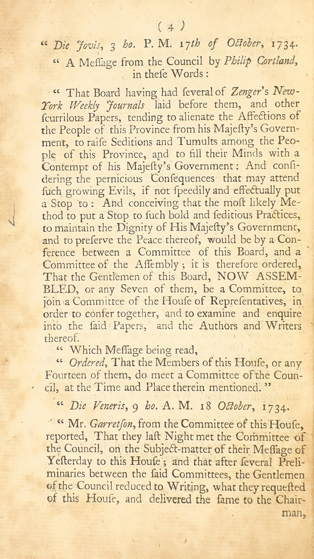 The trial of John Peter Zenger, of New-York, printer, who was tried and acquitted, for printing and publishing a libel against the government : with the pleadings and arguments on both sides page 8